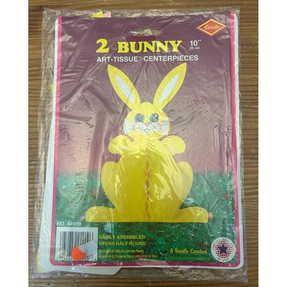 Vintage Art Tissue Beistle Creation USA 2 10 inch Bunny Centerpieces NOS - Picture 1 of 5